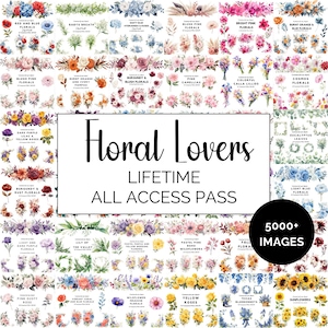 Laissez-passer à vie pour tous les cliparts floraux | Lot de fleurs | Fleurs de mariage | Méga lot de cliparts | Fleurs rose poudré | Hortensias bleus