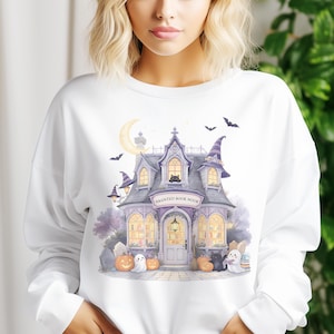 Haunted Fall Bookstore PNG – Cute Autumn Bookish Halloween Sublimation Design for Cozy Fall Readers