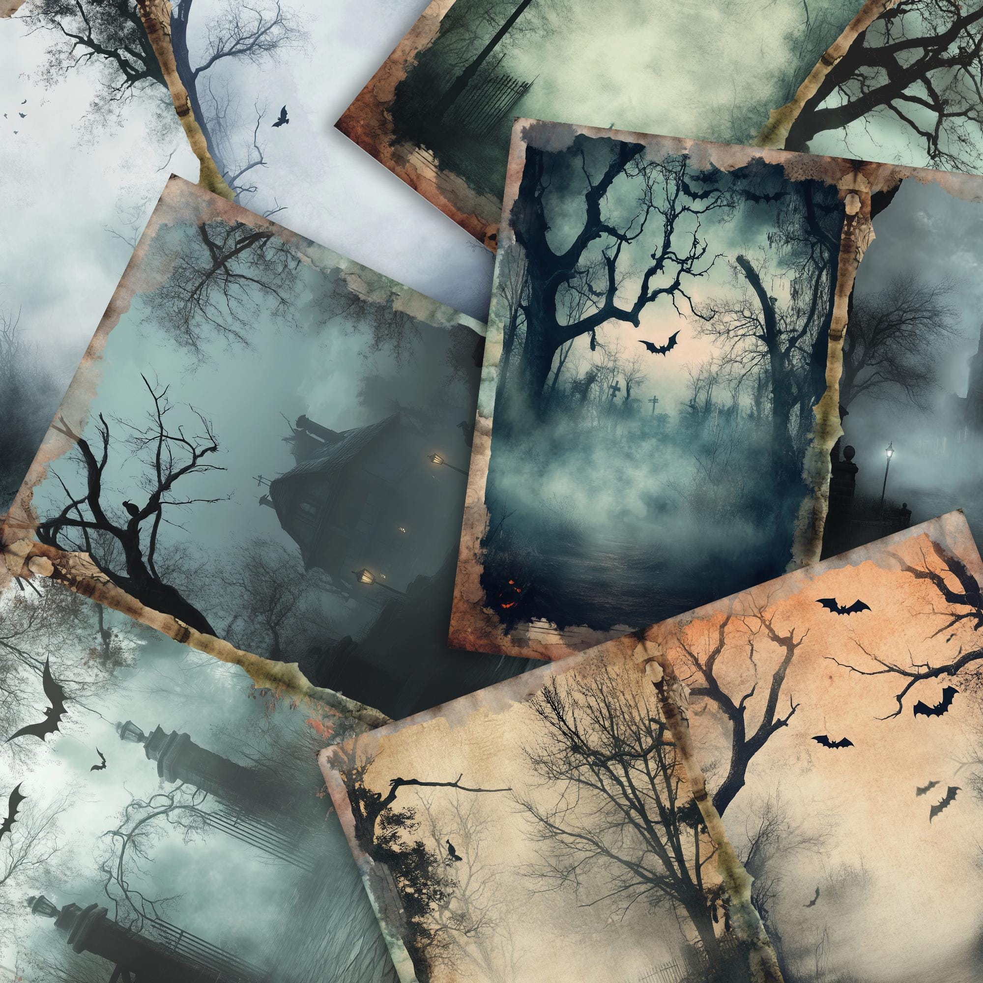 不気味なシーンのジャンクジャーナルページ：ゴシックハロウィンの