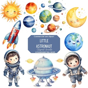Clipart di piccoli astronauti / Astronauti carini / Festa di compleanno nello spazio / Clipart dello spazio / Clipart per uso commerciale / PNG trasparente