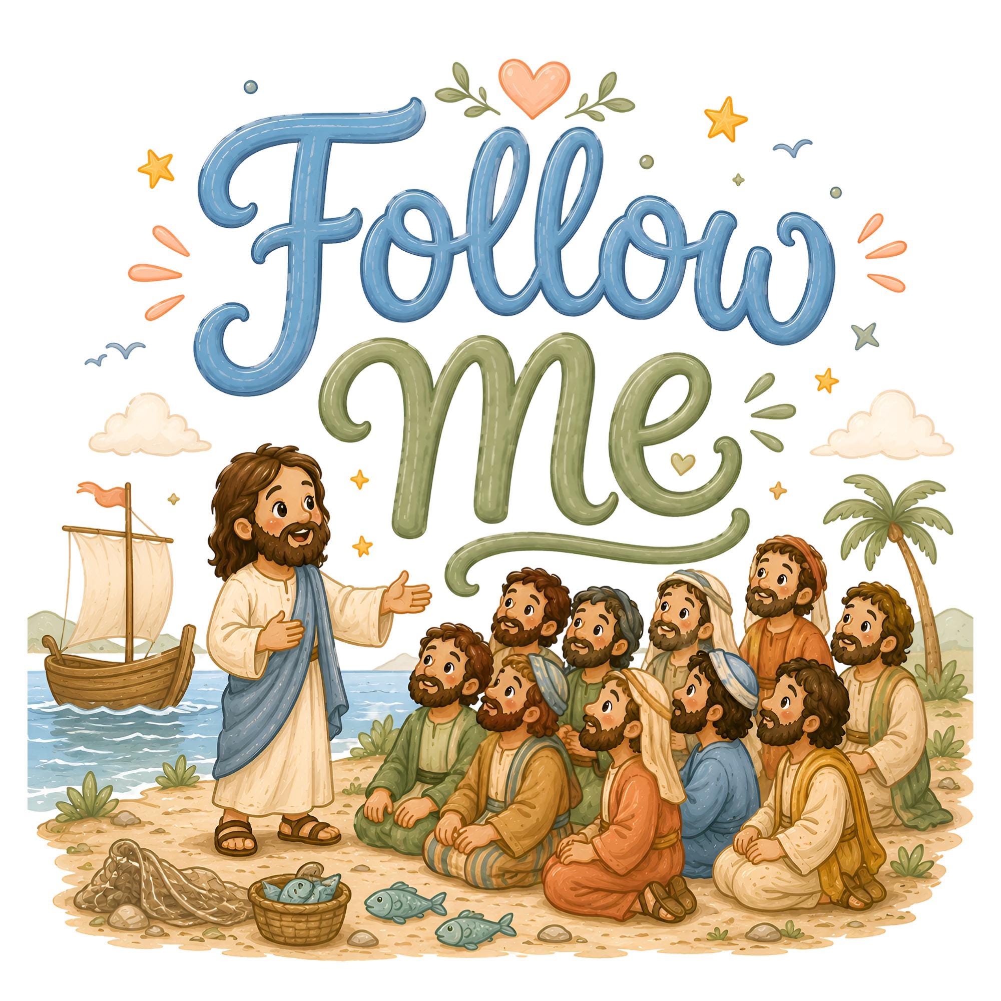 Jesus and the Apostles Clipart Watercolor Bible Story PNG Biblical ...