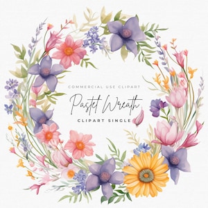Pastel Wildflower Wreath Clipart Single | Wildflower Wreath | Watercolor Clipart | lFloral Wreath Png | Wildflower Frame | Wildflower Png