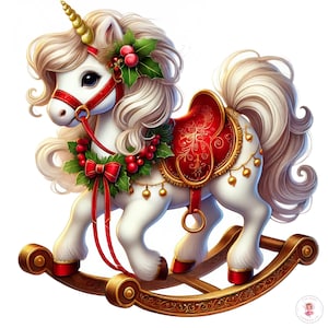 15 Clipart di cavallo a dondolo di Natale / Jpeg 300 DPI / Natale festivo / Cavallo giocattolo vintage / Cavallo di Natale png / Design a sublimazione