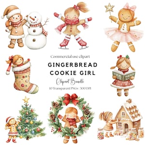 Christmas Gingerbread Cookie Girl Clipart | Gingerbread Girl png | Gingerbread Man png | Festive | Gingerbread Woman | Christmas clipart