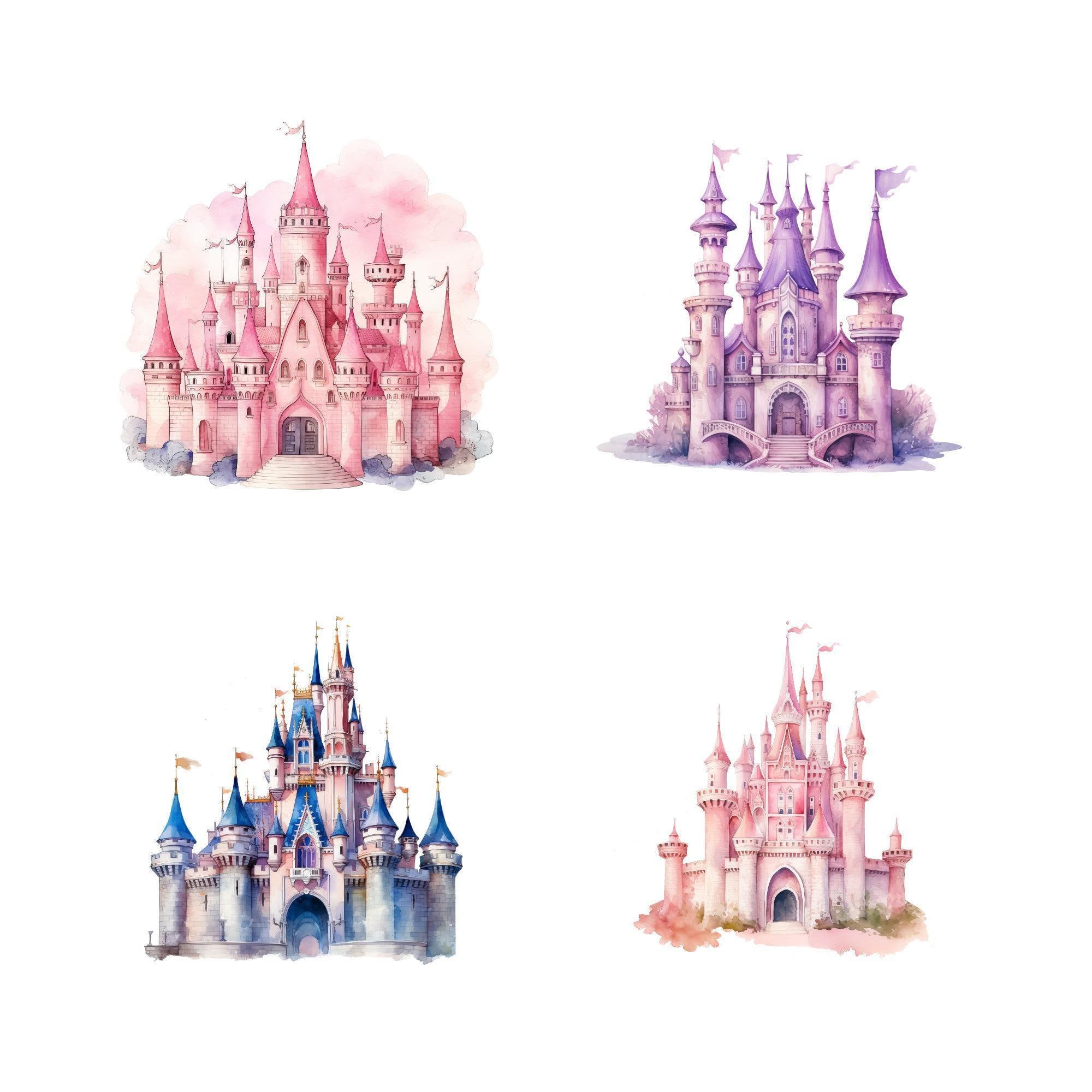 Magic Castle Clipart Bundle PNG, Watercolor Fantasy Princess Castles ...