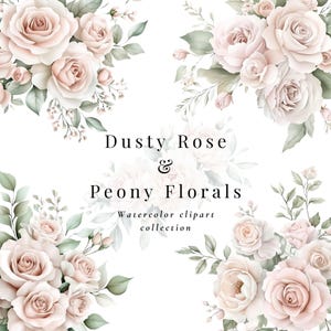Dusty Pink Rose und Pfingstrose Clipart | Aquarell Blumen | Altrosa floral | Hochzeitseinladung Clipart | Dusty Rose Blumenstrauß