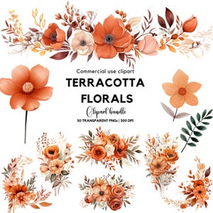 Terrakotta Blumen Clipart | Herbst Blumen | Herbst Clipart | Boho Blumen Clipart | Terrakotta-Hochzeit | Hochzeitseinladung | Botanisch