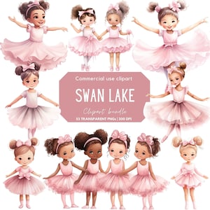 Aquarell Schwanensee Clipart | Niedliches Ballett | Rosa Ballerina | Ballett Tanz | Kinderzimmer Dekor | Schwarze Ballerina png l | Baby Shower Cliparts
