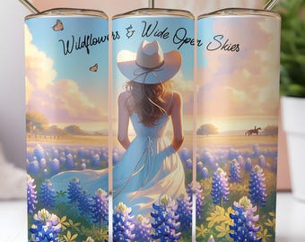 Texas Bluebonnet Tumbler Wrap: Western Sublimation Design (20oz Skinny)