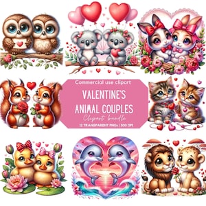 Valentines Animal Couples Clipart | Cute Animal | Romantic| Valentines Day | Love Day | Clipart for Commercial Use | Transparent PNG