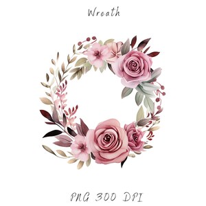 Dusty Rose aquarel clipart: Roze bloemenrand (PNG, commercieel gebruik) afbeelding 5