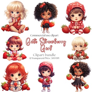 Cute Strawberry baby girl clipart | Strawberry Shortcake | Strawberry Birthday | Strawberry Shower | Strawberry Baby Png