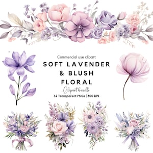 Weicher Lavendel & Blush Floral Clipart | Frühling Aquarell Blumen | Altrosa und Wildblumen | Lila floral | Lavendel Hochzeit Clipart