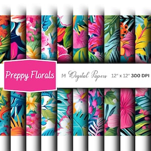 Preppy Floral Digital Papers | Printable Paper | Seamless pattern | Digital Crafts | Preppy Patterns | Preppy Print | Summer Pattern