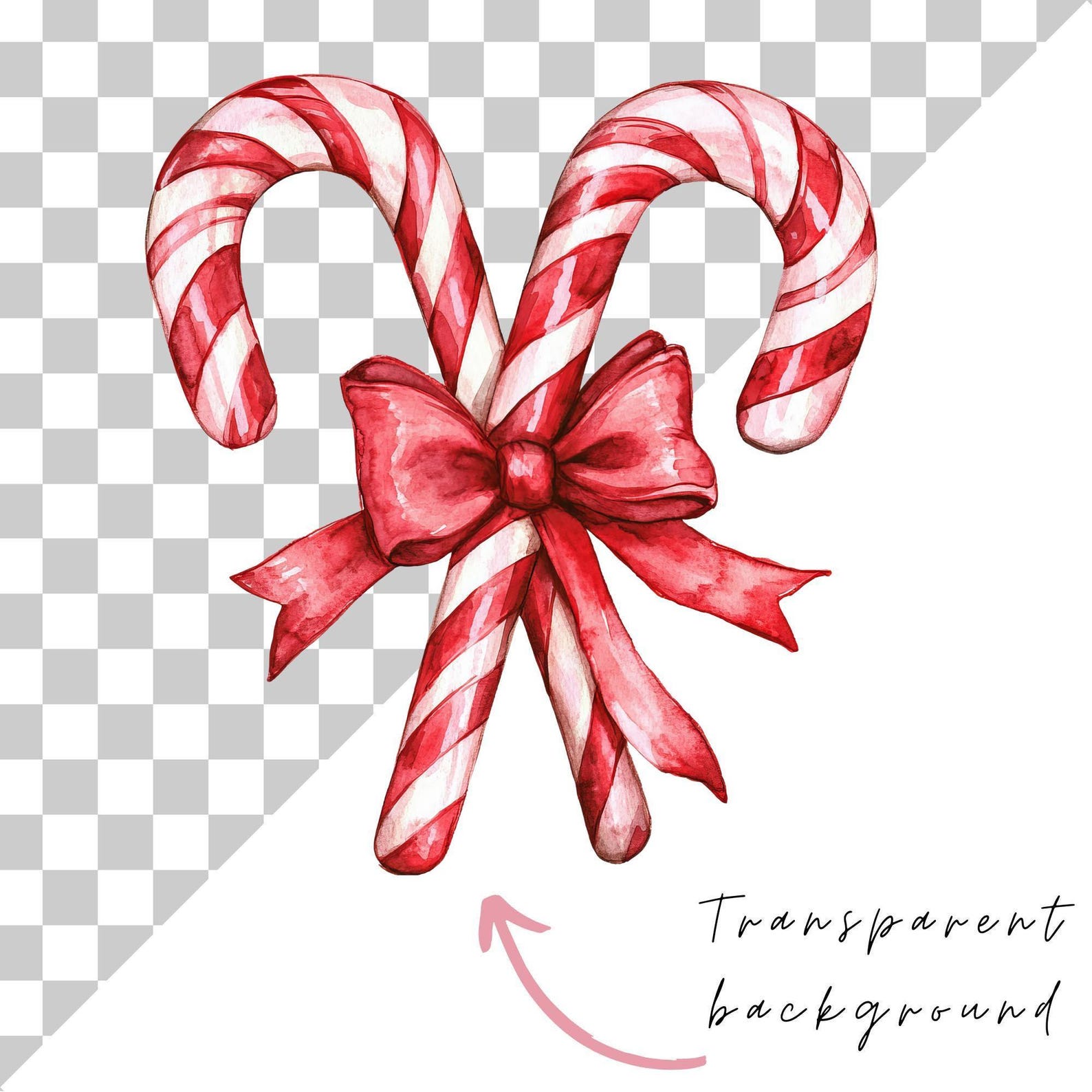 Candy Cane With Bow Clipart: Christmas Card Design (PNG) - Etsy