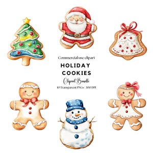 Clipart di biscotti natalizi ad acquerello / Biscotti di pan di zenzero / Clipart invernale / Biscotti di Natale Png / Cottura di Natale Png / Biscotti di zucchero