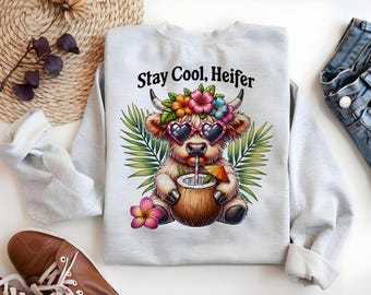 Retro Highland Cow PNG: Summer Vibes Sublimation Design (Digital Download)
