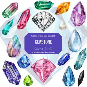 Gemstone Clipart | Cristal | Jóia | Diamante | Safira | Granada | Ametista | Ônix | Topázio Azul | Esmeralda | Opala | Pérola | Rubi | Água-marinha
