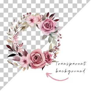 Dusty Rose aquarel clipart: Roze bloemenrand (PNG, commercieel gebruik) afbeelding 6