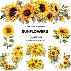 Aquarel zonnebloem clipart | Bruiloft | Aquarelbloemen | Bruiloftsclips | Huwelijksuitnodiging | Zonnebloemboeket | Zonnebloemkrans