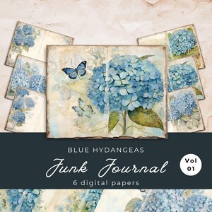 Blue Hydrangea Junk Journal Kit: Vintage Floral Ephemera (Digital Download)