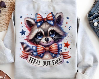 Feral But Free Raccoon PNG: Patriotic 4th of July Design (Digital Download)