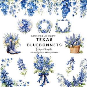 Watercolor Texas Bluebonnet floral Clipart | Texas State Flower | Texas Wildflower | Blue Flowers | Wildflowers | Bluebonnet Flower