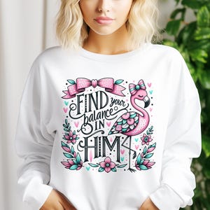 Find Your Balance PNG, Christian Flamingo Sublimation Design, Faith-Based Shirt or Mug Clipart