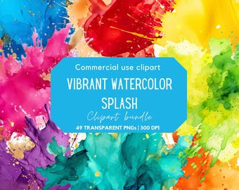 Vibrant Watercolor Splash Clipart: Brush Stroke PNG Textures