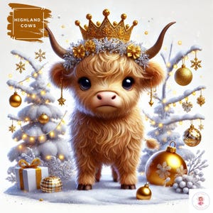 15 Christmas Highland Cow Clipart | 300 DPI Jpegs | Festive Christmas | Cute Christmas Cow | Christmas Cow png | Sublimation design