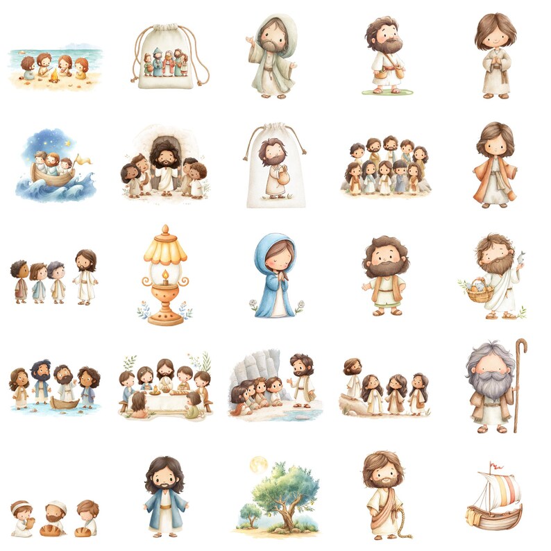 Jesus and the Apostles Clipart Watercolor Bible Story PNG Biblical ...