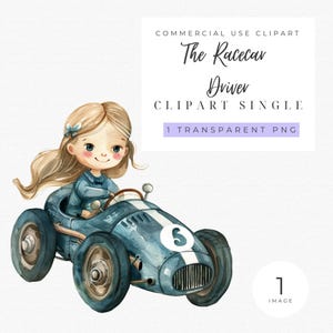 Der Rennfahrer Clipart | Rennauto Geburtstag | Autorennen | Sportwagen | Vintage süße Autos | Kinderzimmer Dekor | Rennautos Aquarell