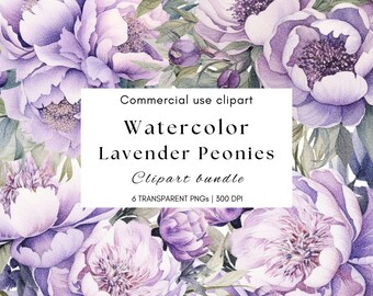 Watercolor Lavender Peony Clipart: Wedding Floral PNG (Digital Download)