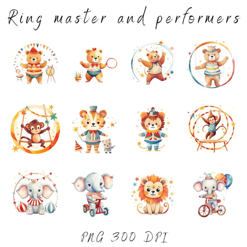 Carnival Circus Clipart Bundle, Cute Circus Animals PNG, Kids Party ...