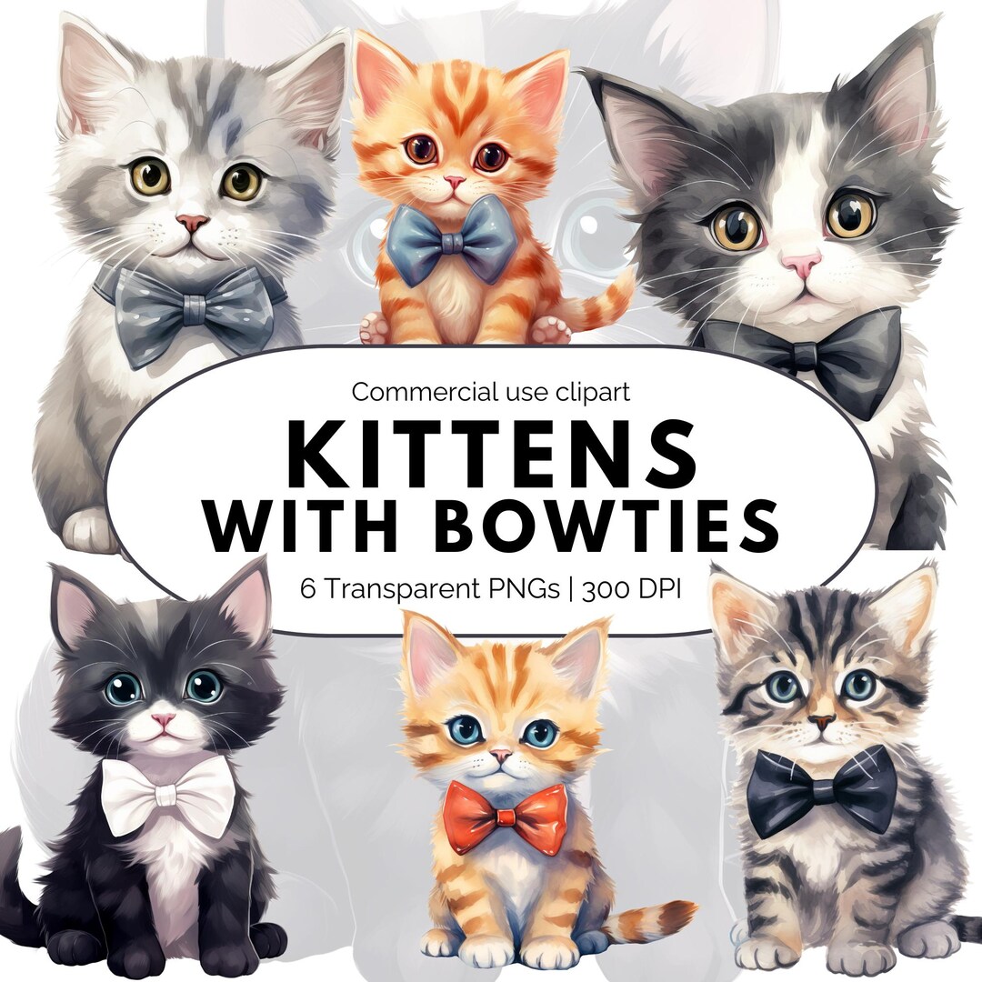 Cute Kitten Clipart Bundle, Kittens With Bowties PNG, Baby Cat ...