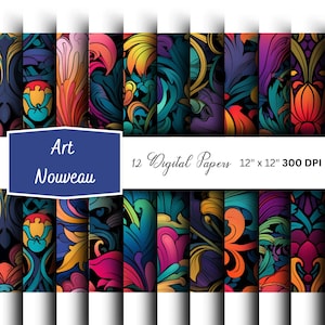 Art Nouveau Digital Papers | Art Nouveau Pattern |  Art Nouveau Flowers | Seamless Pattern | Nouveau Printables | Digital Scrapbook