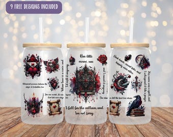 Emballage de boîte en verre pour livres romantiques : motif corbeau romantique sombre (conception par sublimation)