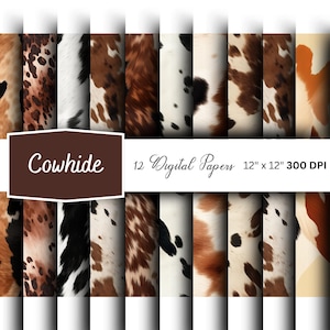 Cowhide Digital Papers | Printable Paper | Seamless pattern | Digital Crafts | Western Pattern | Digital Backgrounds | Cowboy