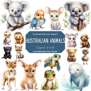 Imágenes prediseñadas de animales australianos bebés / Animales lindos / Arte de pared para guardería / Baby shower / Koala / Canguro / Diablo de Tasmania / Animales australianos
