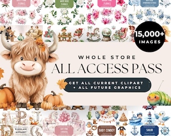 All Access Clipart Bundle: 15,000+ Commercial Use Graphics (PNG, Digital Paper, Junk Journal Clipart)