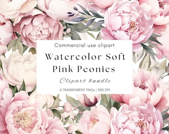 Watercolor Pink Peony Floral Clipart: Wedding Invitation Flowers (Digital Download)