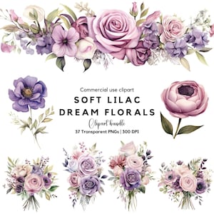Soft Lilac Dream Florals | Lilac Flower | Watercolor Flowers | Purple Flower PNG | Wedding Clipart | Lilac wedding flowers | Purple floral