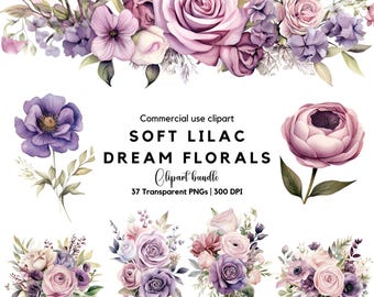 Akvarell lila blomma Clipart: Drömlika bröllopsblommor (PNG)