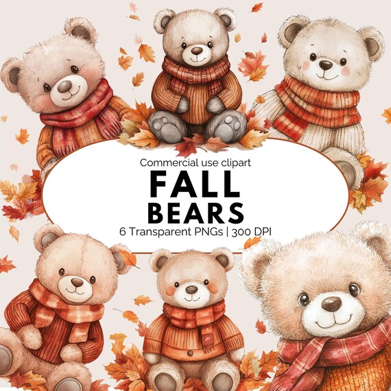Clipart di orsacchiotto autunnale ad acquerello: PNG autunnale
