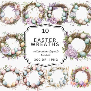 Easter Wreath Clipart | Easter Wreath PNG | Easter Egg | Sprin | Watercolor Wreath | Floral Wreath PNG | Easter Egg Wreath