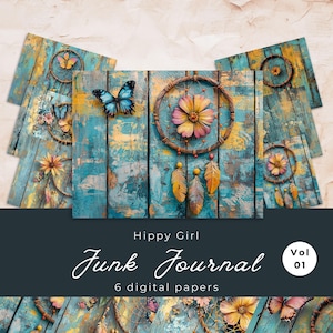 Páginas de diario basura de chica hippie / Álbum de recortes hippie / 6 páginas de diario digital / Álbum de recortes basura / Diario basura gitano / Boho / Tamaño de papel de EE. UU.