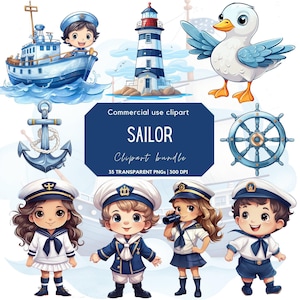 Clipart de marinero / Niño marinero / Niña marinera / Náutico / Marino / Faro / Barco / Barco / Marinero lindo / Baby Shower / Invitación de cumpleaños