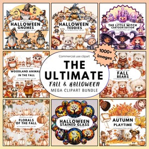 Watercolor Fall and Halloween Clipart Mega Bundle | Thanksgiving | Fall Florals | Cozy Fall | Spooky Season | Pastel Witch | Cute Halloween