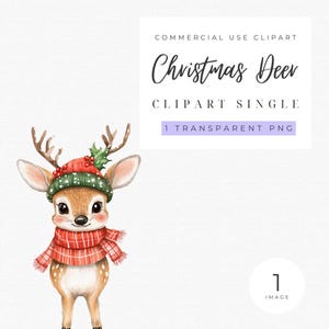 Watercolor Christmas Deer Clipart: Festive Reindeer PNG (Digital Download)
