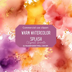 Clipart de respingos de aquarela quente | Pinceladas | Respingos de tinta | Fundo abstrato | Texturas | Uso comercial | PNG transparente